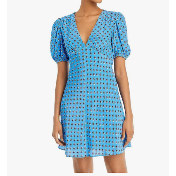 STAUD Dresses & Skirts - STAUD NWT $265 Milla Mini Dress Sundress Azure Blue Calico Puff Sleeves Size 4